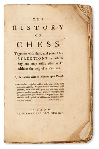 GAMES.  Lambe, Robert. The History of Chess, together with Short and Plain Instructions.  1764